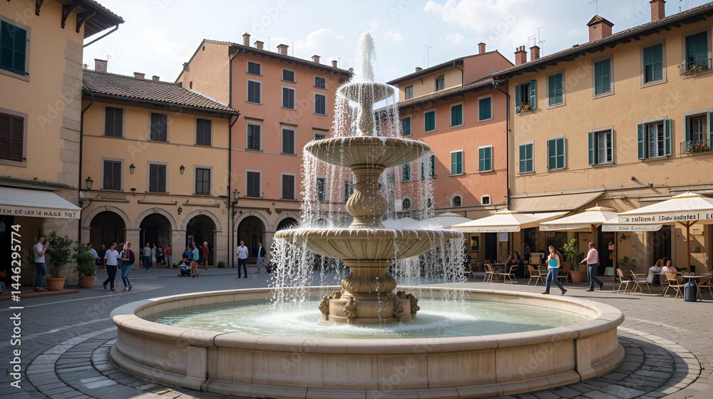 Naklejka premium A public fountain in the square of an old Italian village