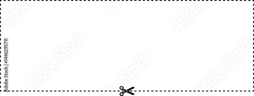 A dashed line forming a geometric rectangle with a corner cut and a scissor icon indicating where to cut.