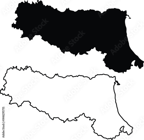 Map of Emilia-Romagna Italy Silhouette Flat and Outline Design