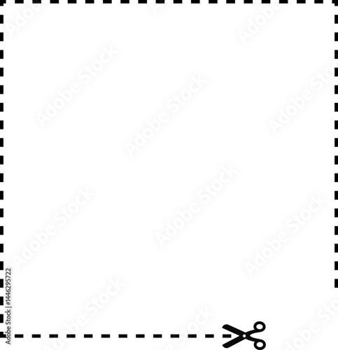 A dashed line forming a simple geometric square with a scissor icon indicating where to cut.