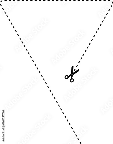 A dashed line forming a geometric triangle with a point and a scissor icon indicating where to cut.