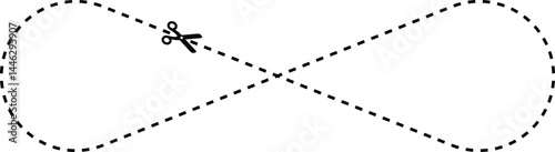 A dashed line forming an infinite loop symbol with a scissor icon indicating the cutting path.