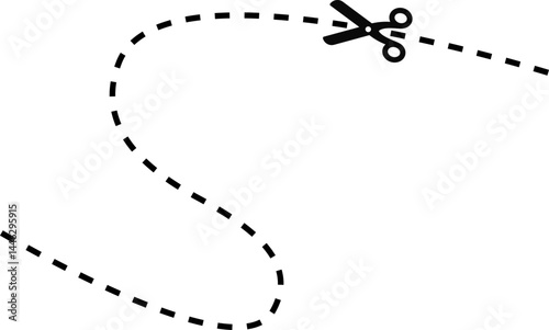 A dashed line with a scissors icon marking an S-shaped path for cutting.