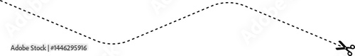 A dashed line with a scissors icon indicating a cutting path with rounded corners and a zigzag pattern.