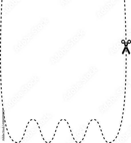 A dashed line with wave and straight segments and a scissor icon indicating where to cut.