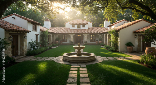 Picturesque Tuscan Style Estate With Fountain And Lush Green Lawn