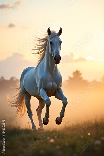 horse running in sunset