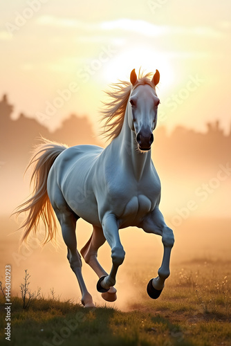 horse running in sunset