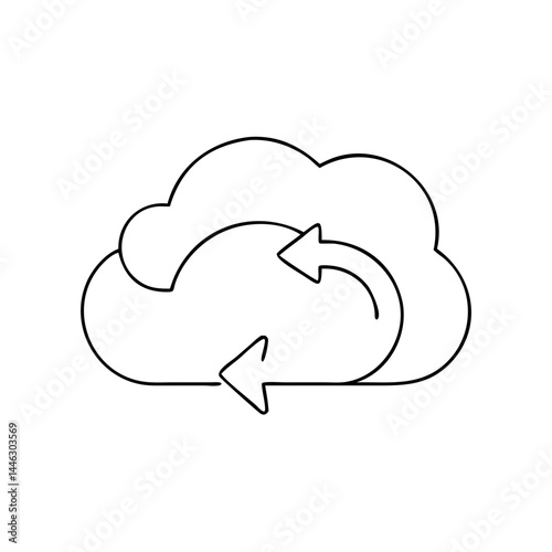 cloud data sync icon with arrows, representing data transfer and synchronization, copy space