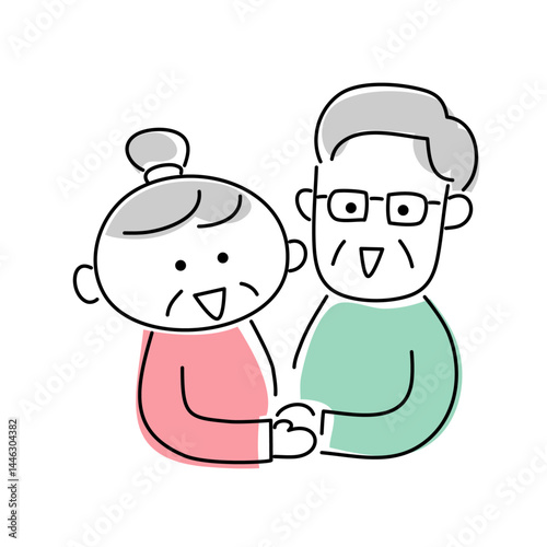 シニアの夫婦の手描きイラスト