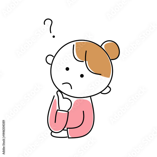 考える女性の手描きイラスト