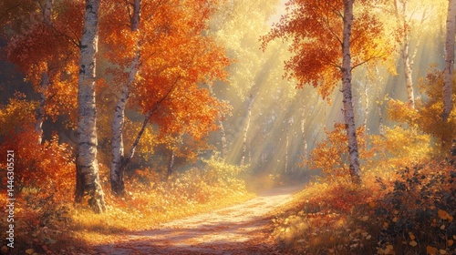 Autumnal forest path bathed in sunlight (1)