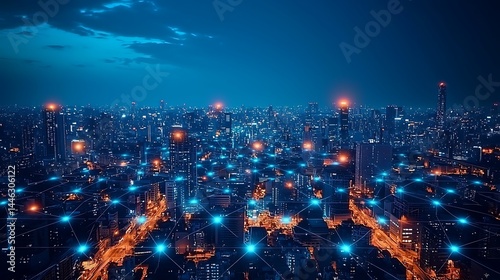 Wallpaper Mural Futuristic smart city glowing grid lights high resolution picture Torontodigital.ca