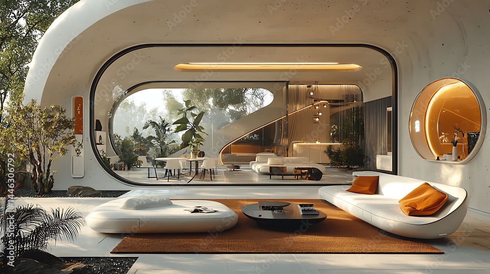 Fototapeta premium Sustainable futuristic living space with trees high resolution picture