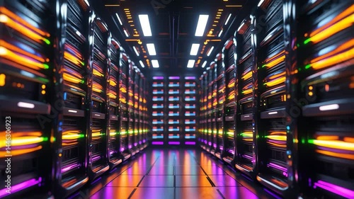 Data center with servers and networking equipment photo