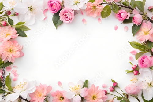 Spring Pink Floral Frame Border with Blank Space in Center for Custom Text