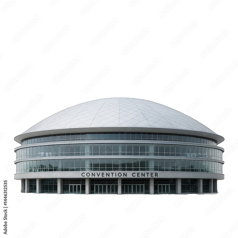 Obraz premium Spacious modern convention center building featuring a large glass facade and distinctive domed roof.