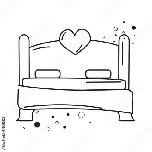 Romantic bed with heart. Vector