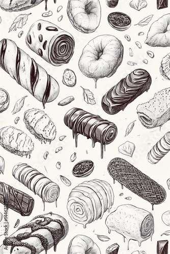 Monochrome Pastry Pattern Illustration