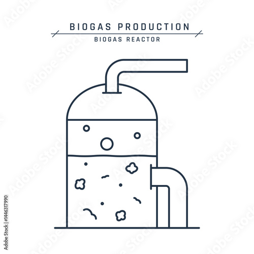 Biogas reactor, anaerobic digestion vector icon