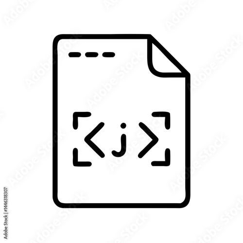 JSON file, structured data format, thin line vector icon with transparent background