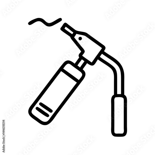 Welding torch, industrial tool for fabrication, thin line vector icon with transparent background