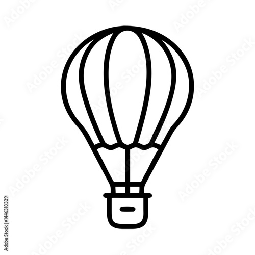 Hot air balloon, adventure and freedom, thin line vector icon with transparent background