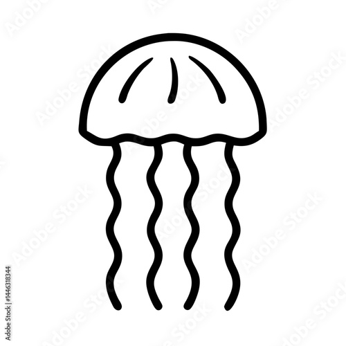 Jellyfish, marine life and ocean biodiversity, thin line vector icon with transparent background