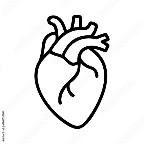Human heart, anatomy and health symbol, thin line vector icon with transparent background