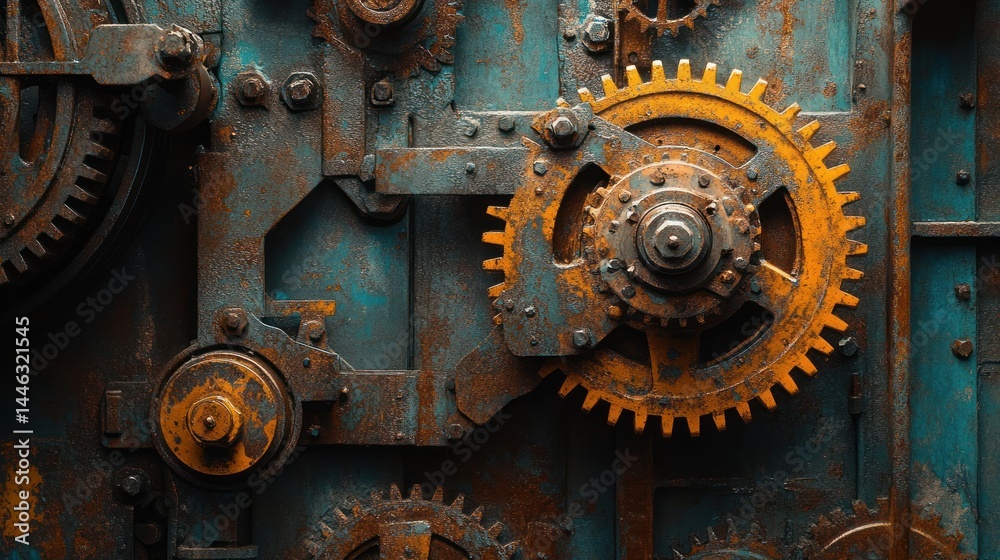 Close-up of intricate, rusty gears Close-up of intricate, rusty gears