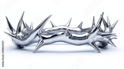 Wallpaper Mural The illustration depicts a Chrome 3D element with abstract metal ridges, iron bones, and perspective objects in cyber sigilism style, set against a transparent background and adorned with thorns Torontodigital.ca