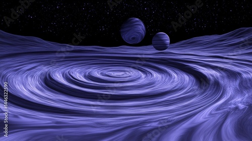 A neutron star with its accretion disk is illustrated, showcasing gravitational waves and dark matter, alongside a dwarf galaxy and the great attractor in the background, under the title Dreamlike