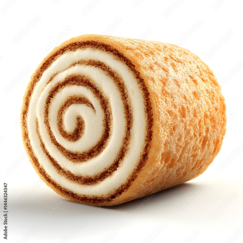 Fototapeta premium A delicious cinnamon roll pastry with creamy swirls is perfectly presented on a white background for baking or dessert menus.