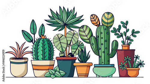 Stylish pots house unique and leafy plant species.
From monstera to cactus — a designer's dream.
Natural elegance shines through clean vector lines.
Isolated on transparent background for flexible use