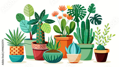 Stylish pots house unique and leafy plant species.
From monstera to cactus — a designer's dream.
Natural elegance shines through clean vector lines.
Isolated on transparent background for flexible use