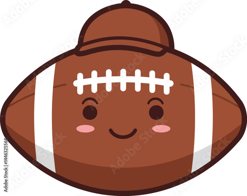 Cute smiling American football with white laces and pink cheeks vector illustration for sports design and kids apparel 