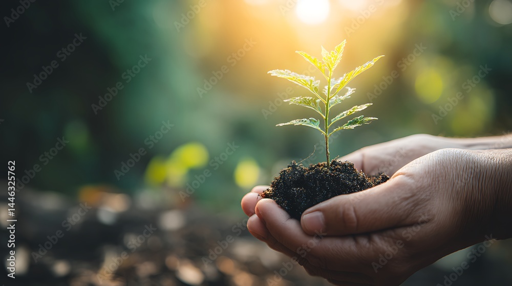 Fototapeta premium Holding New Plant in Hands - Symbol of Growth and Nurturing