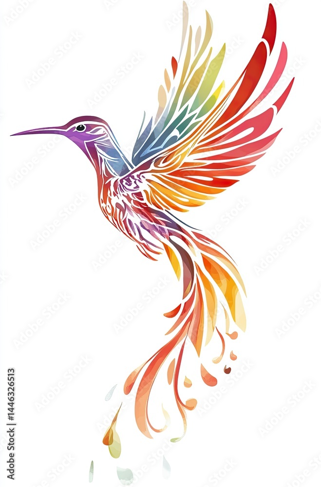 Fototapeta premium Watercolor hummingbird tattoo design, colorful and beautiful