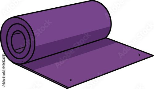 Purple yoga mat rolled up for exercise and fitness routines vector illustration 