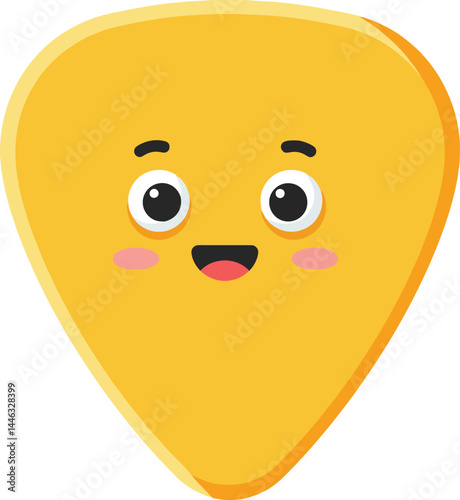 Cute yellow guitar pick with smiling face vector illustration for music lovers and musicians 