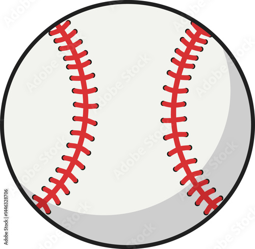 Baseball ball illustration with red stitching on white surface vector graphic design 