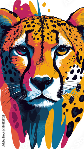 Vibrant Technicolor Cheetah Face Vector Design for Bold T-Shirt Graphics