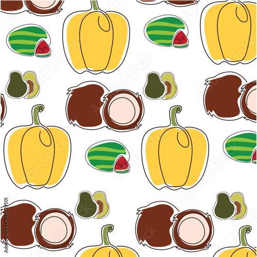 Exotic summer fruits mix. Vector