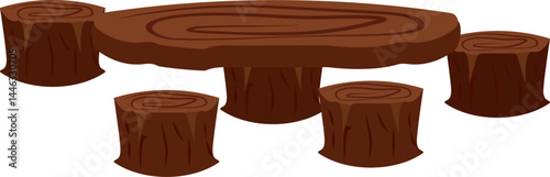 Wooden log camp table set. Vector