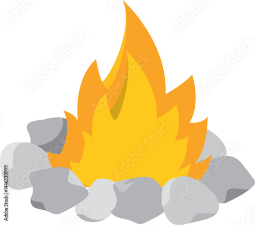 Campfire with surrounding rocks. Vector