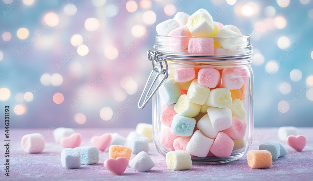 Colorful marshmallow treats in a glass jar. Colorful marshmallow treats in a glass jar.