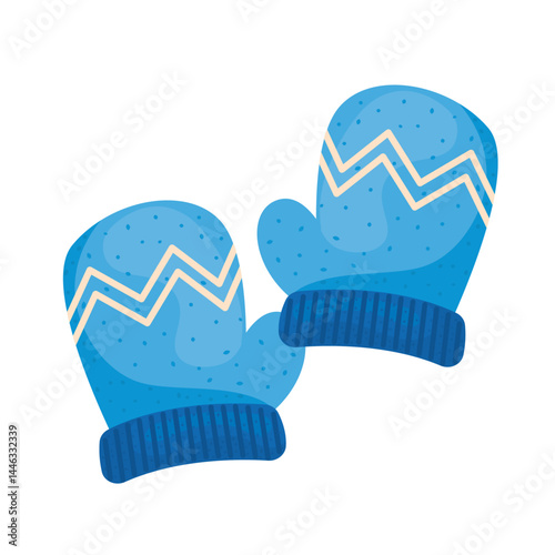Blue winter mittens pair. Vector