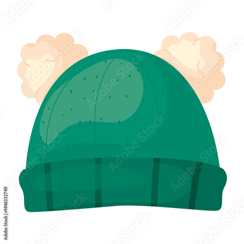 Green wool winter hat.Vector