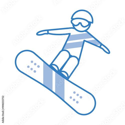 Snowboarding action icon. Vector