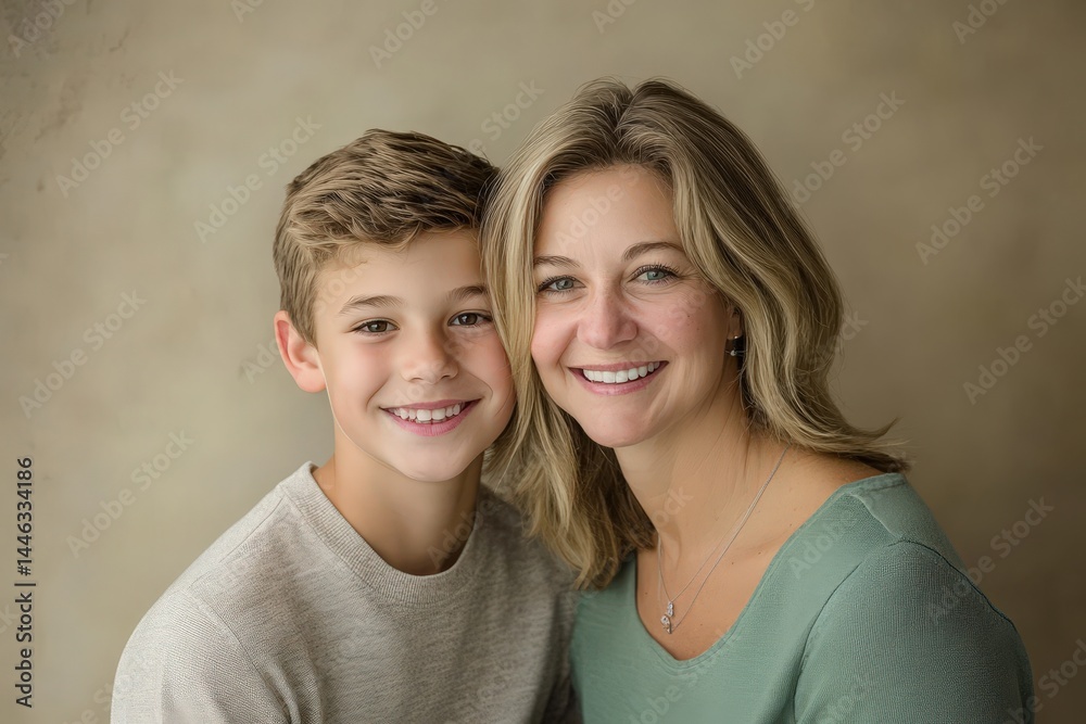 Close-up portrait of a mother and son together. Close-up portrait of a mother and son together.